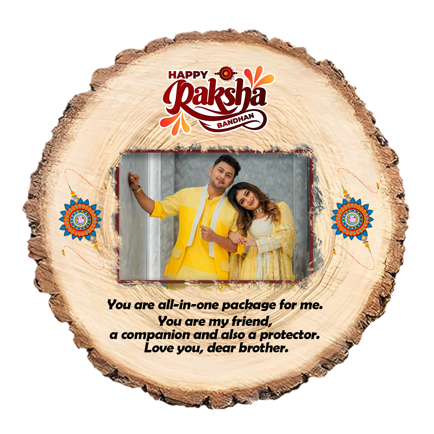 Circle of Love – Personalized Rakhi Wooden Frame - 12.5 x 12.5 CMS