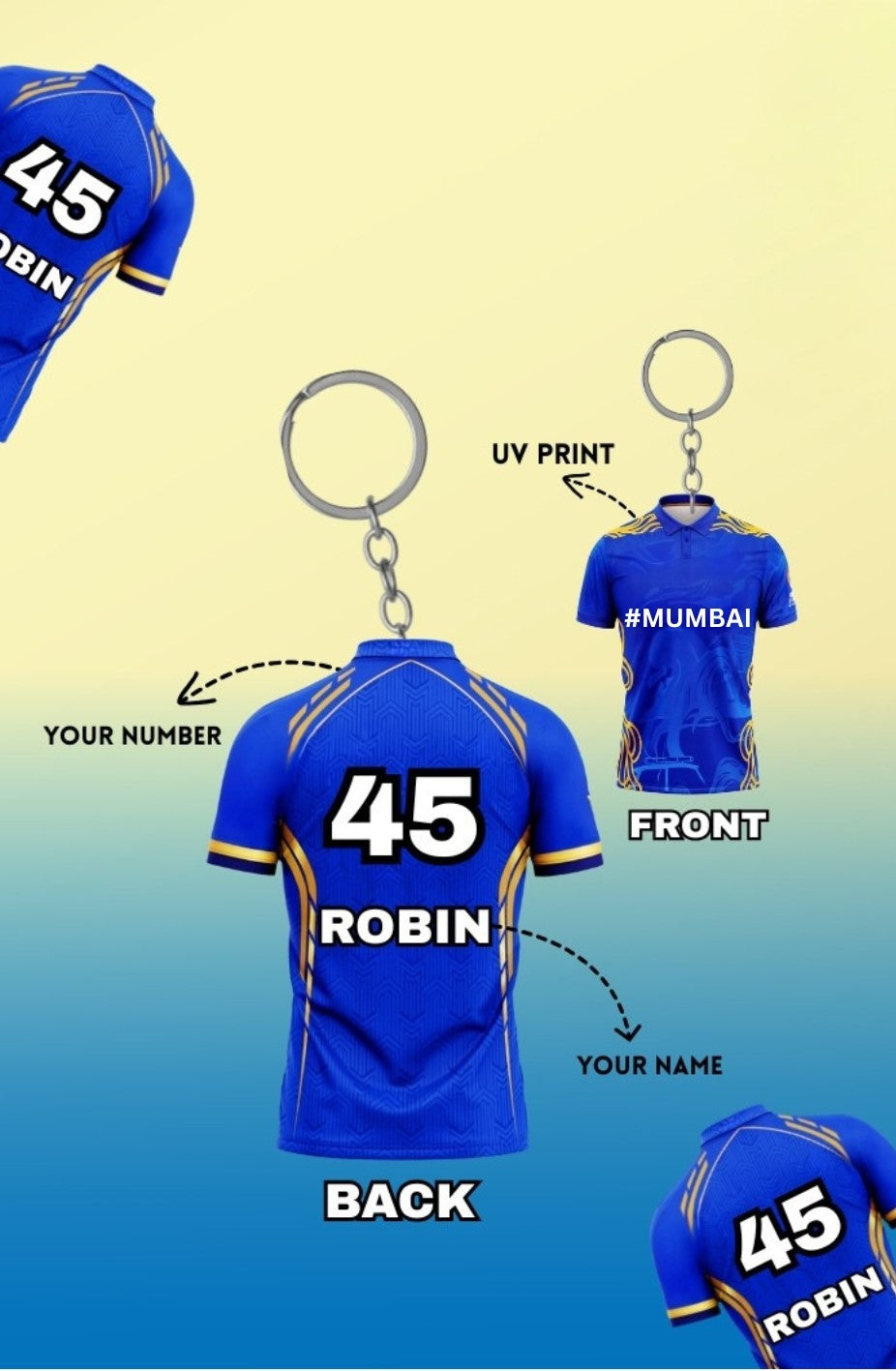 Mumbai Cricket Fan Jersey Keychain β Add Your Name & Lucky Number!