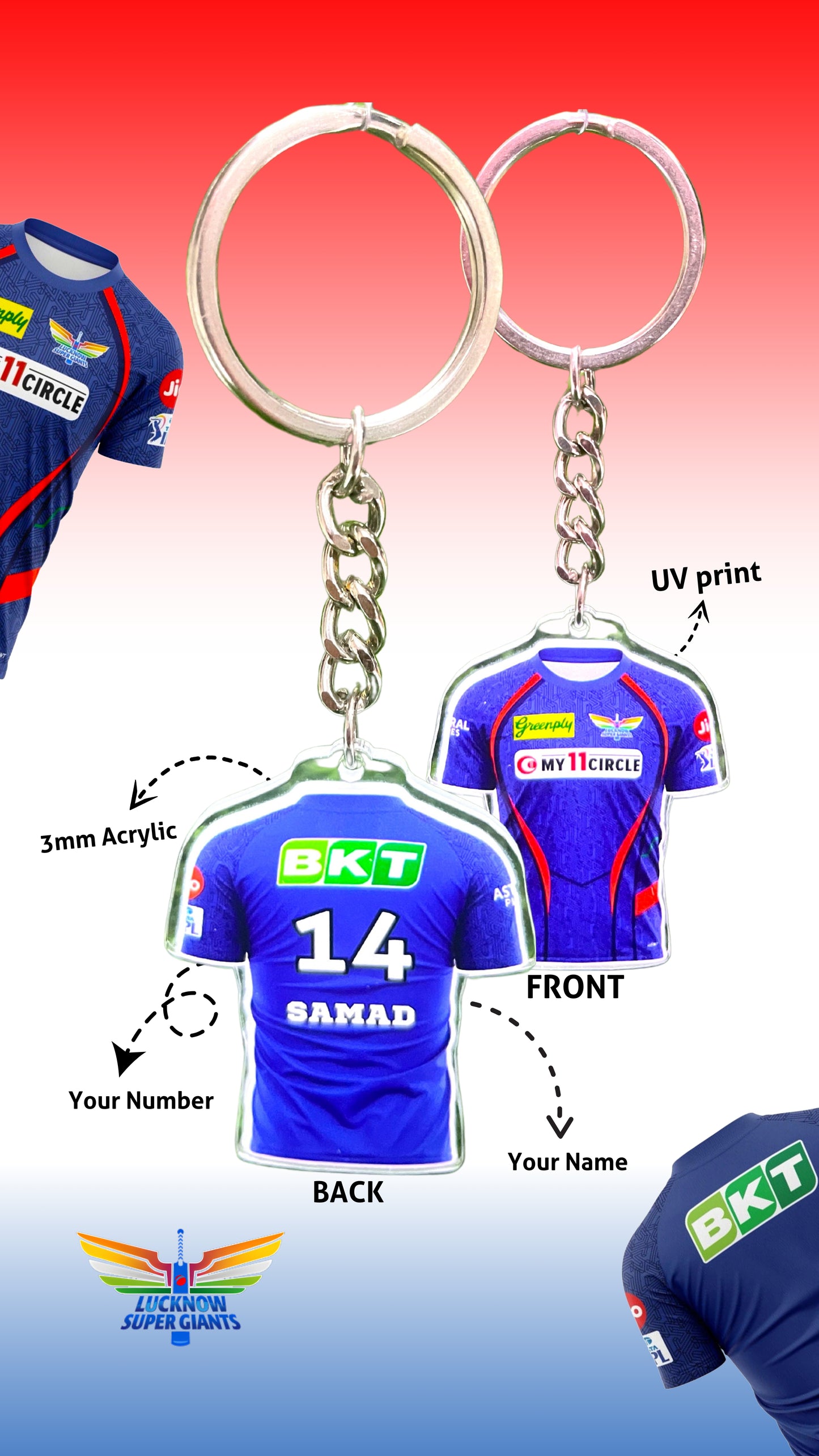 Lucknow Jersey Keychain β Add Your Name & Lucky Number!