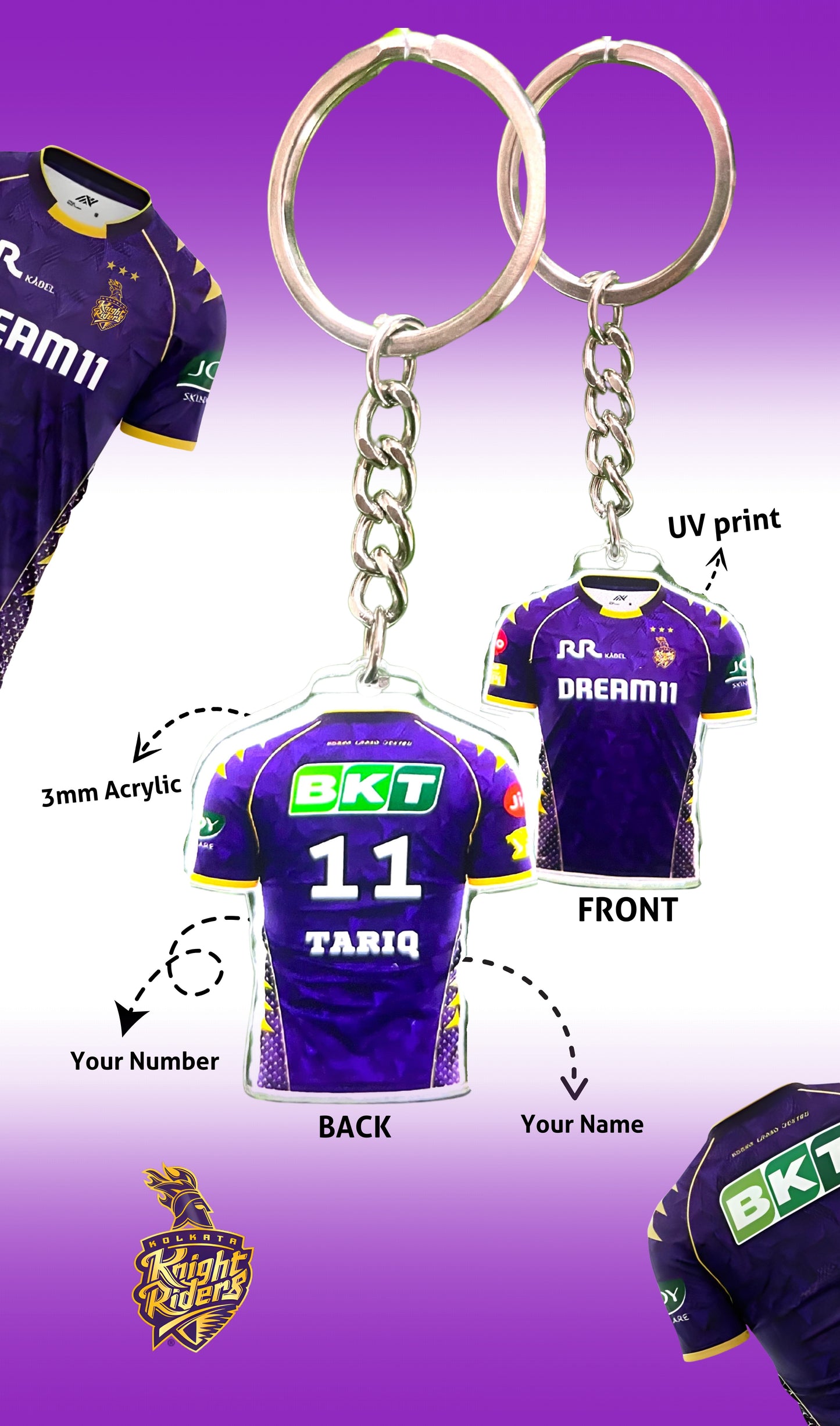 Kolkata Cricket Jersey Keychain β Add Your Name & Lucky Number!