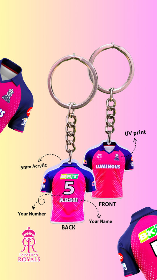 Rajasthan Jersey Keychain – Add Your Name & Lucky Number!