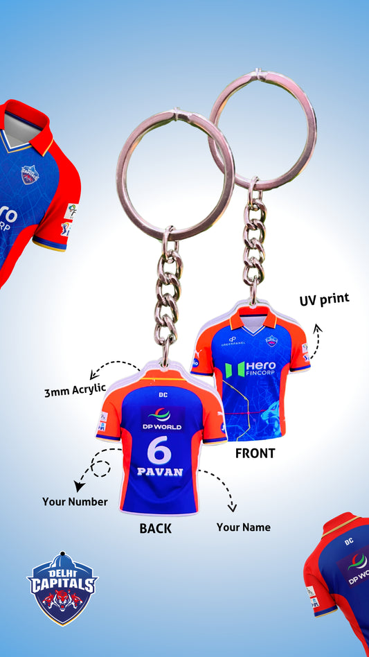 Delhi Jersey Keychain – Add Your Name & Lucky Number!