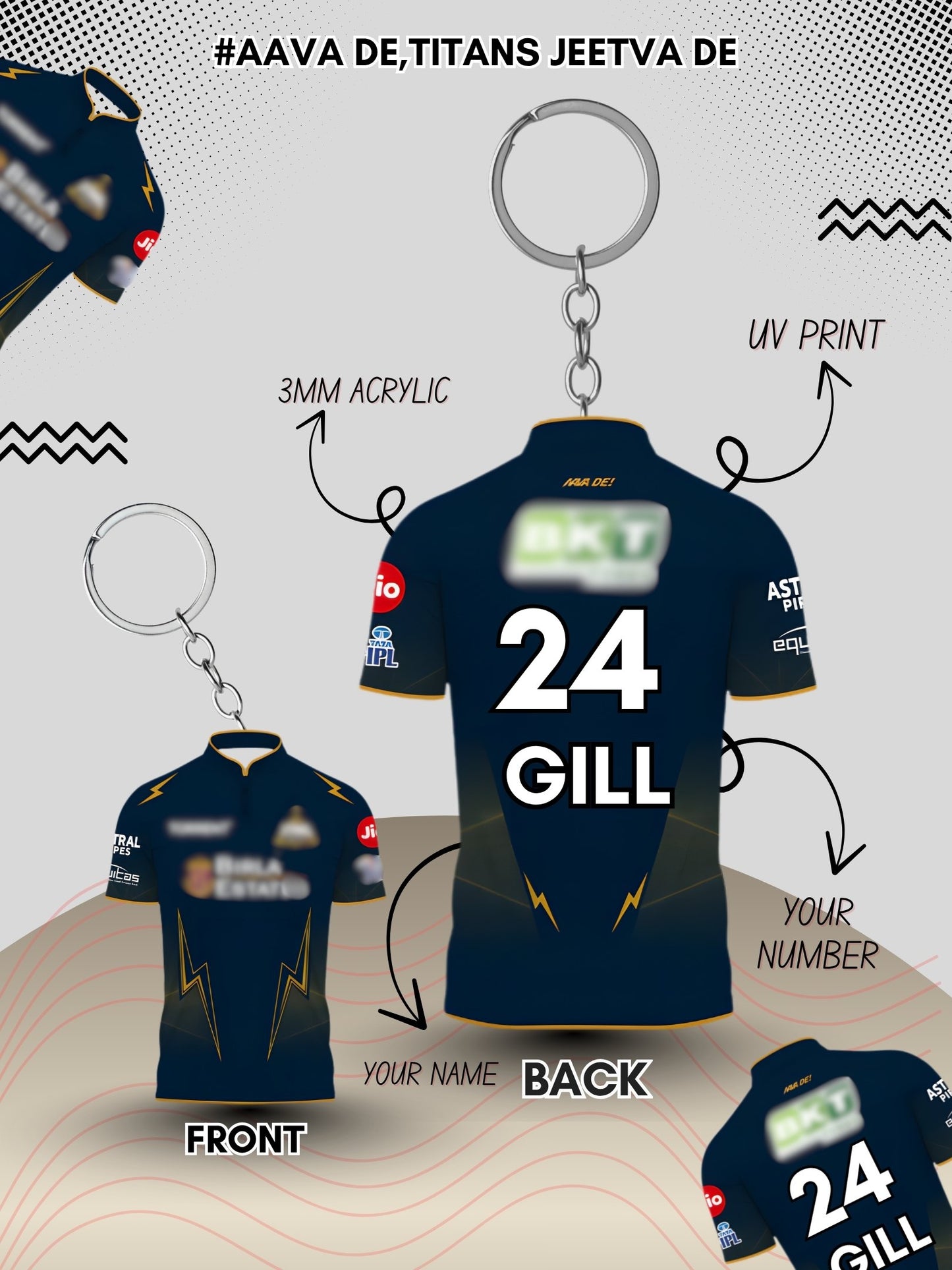 Gujarat Cricket Jersey Keychain 2026 – Add Your Name & Lucky Number!