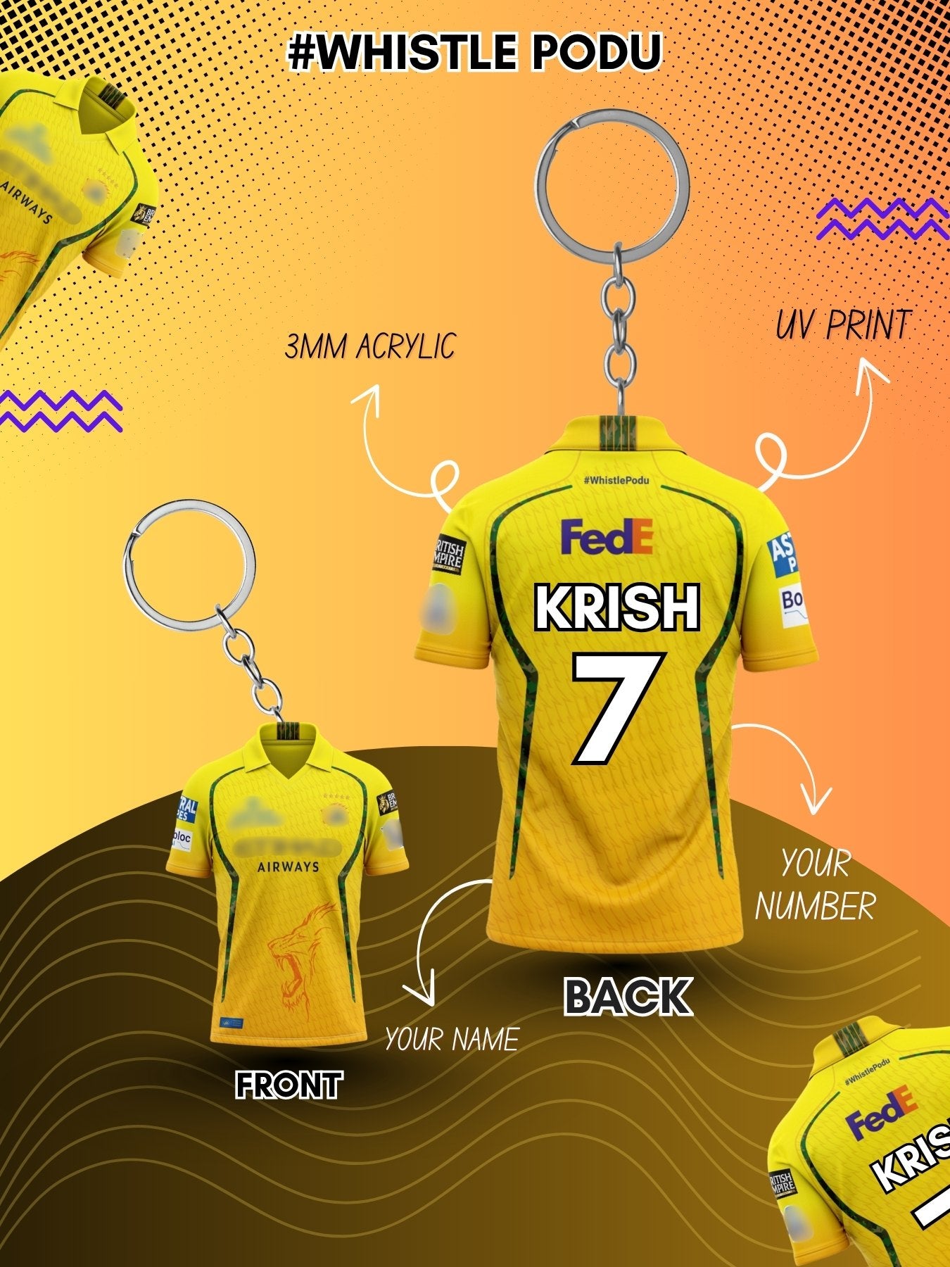 Chennai Jersey Keychain 2026 – Add Your Name & Lucky Number!